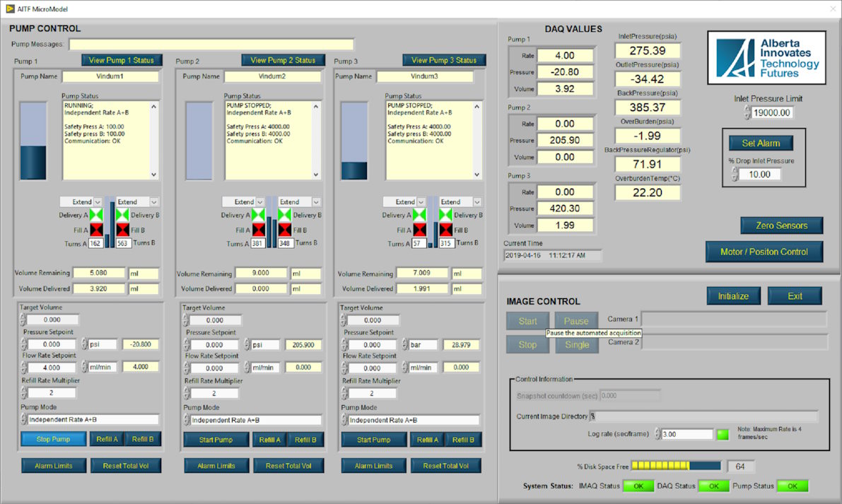 Microflow pump control and DAQ view with vision workflow panel